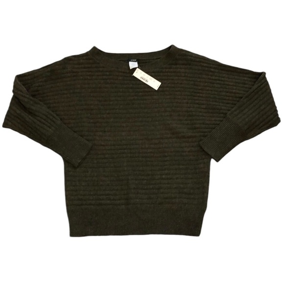 NWT J Crew Womens Sweater Sz XXS Green Wool Cashmere Blend Ribbed Oversized Cute - Picture 1 of 7